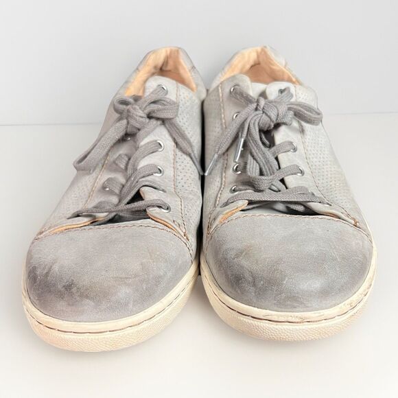 Born Mens Ashram Casual Shoe Size 10.5 M Gray Perforated Leather Sneaker Cap Toe - Picture 4 of 7